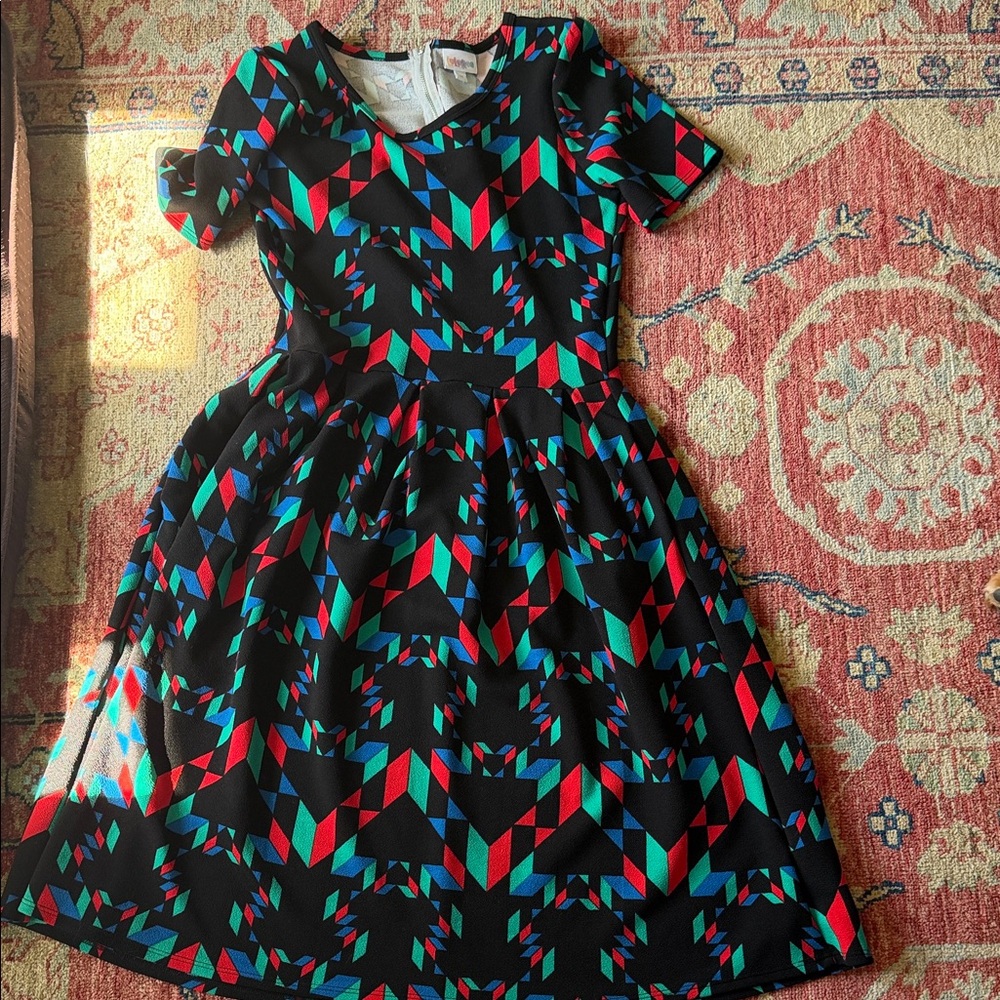 LuLaRoe Black Multicolor Geometric Dress
